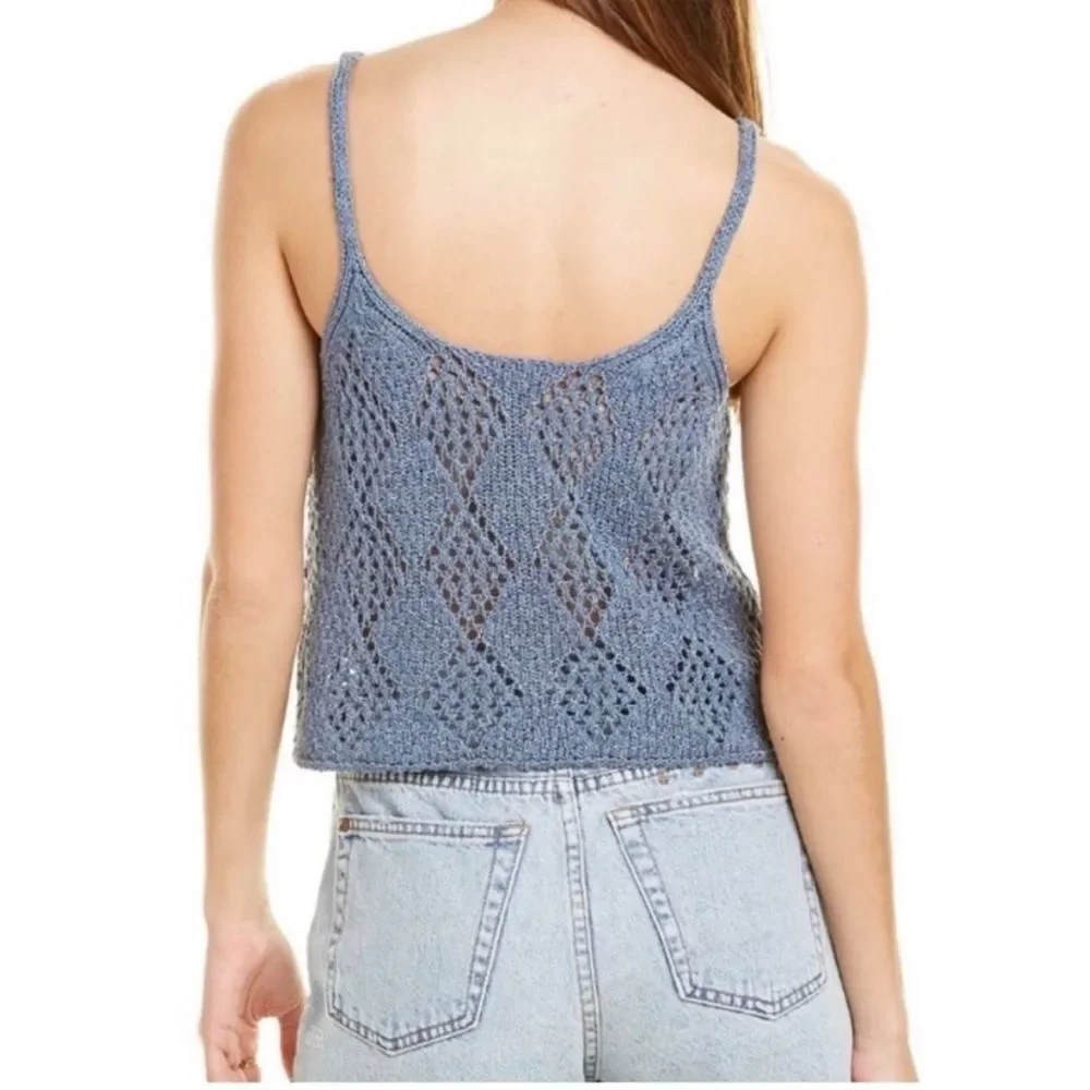 FREE PEOPLE | NEW Glisten Blue Shadow Open Knit Tank Top Women’s Size X-Large